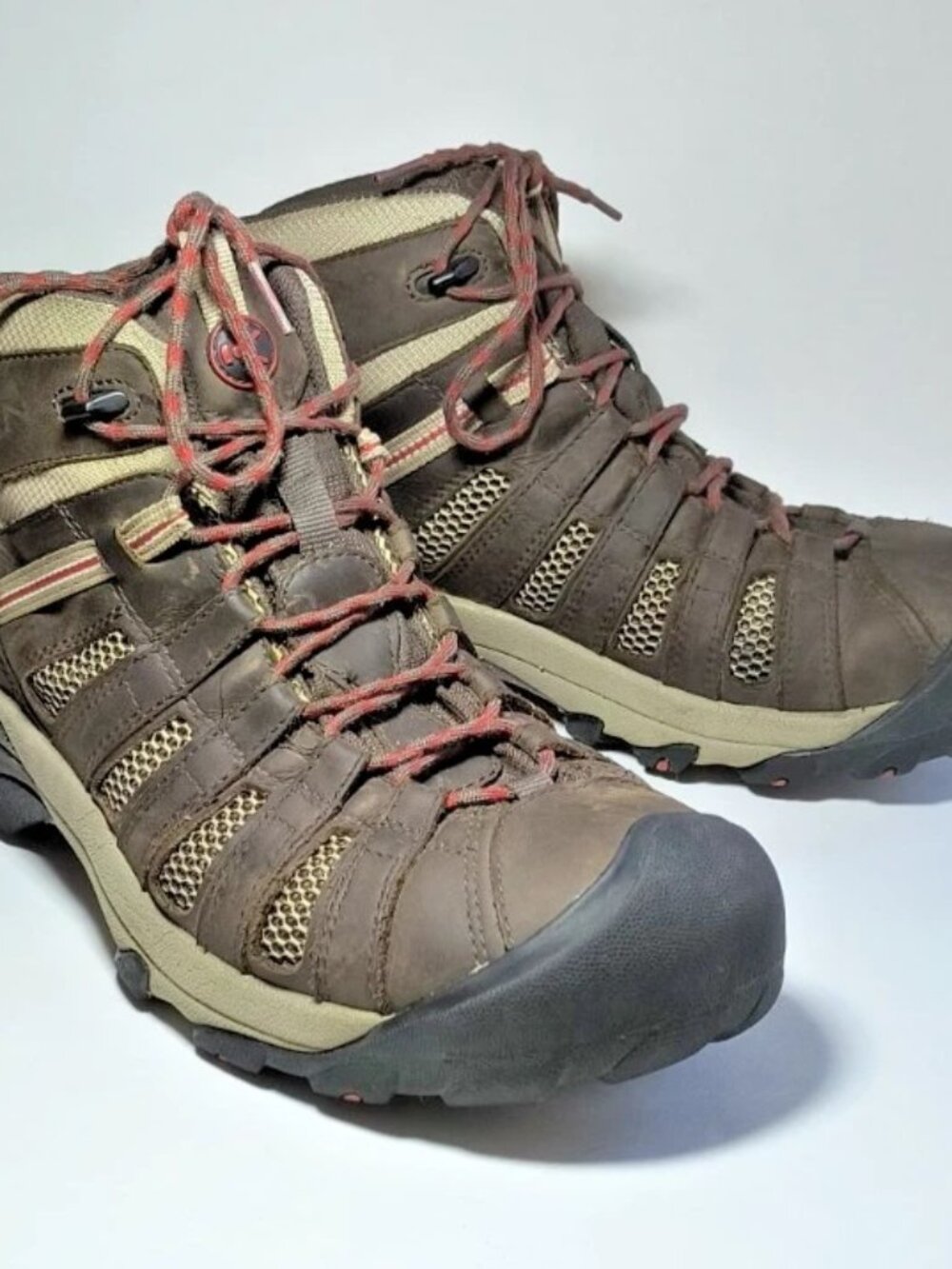 KEEN Voyageur Mid Hiking Boots Mens 14 Brown Leather Mesh Trail Walking Shoes